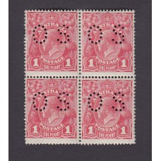Australian    King George V    1d Red   Single Crown WMK  Block of 4 Mint Unhinged Perf O.S. Plate V..